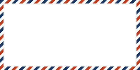Fototapeta premium Blank red, blue, white airmail envelope border frame with striped pattern, vector illustration.