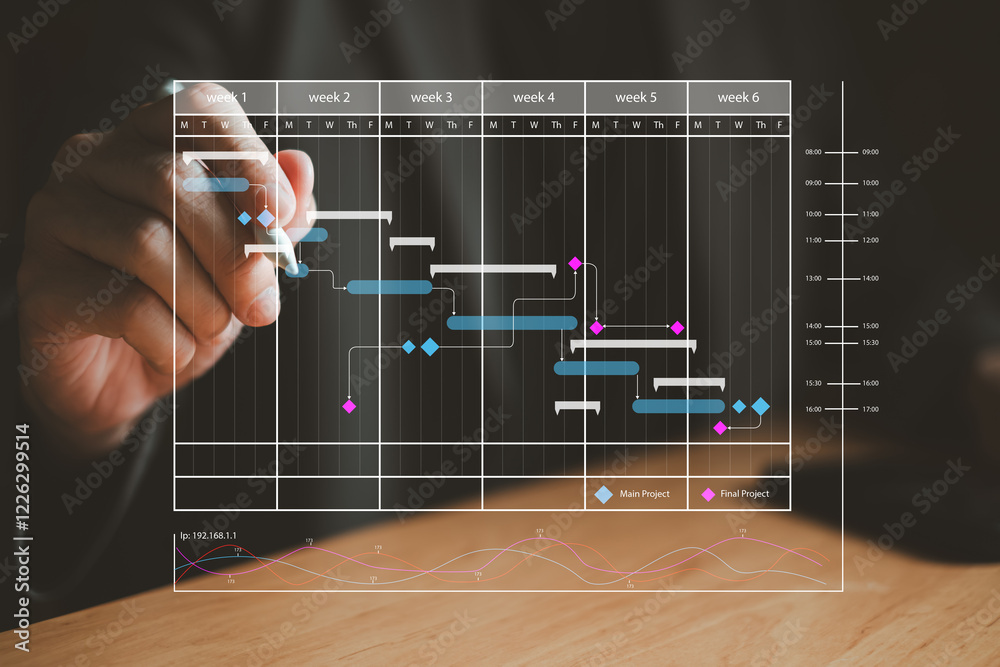 Fototapete business person with time project management activity to improve productivity, process optimization 