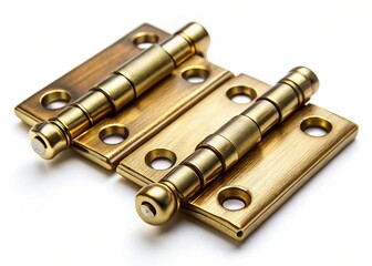 Antique Brass Door Hinges Isolated on White Background, Top View