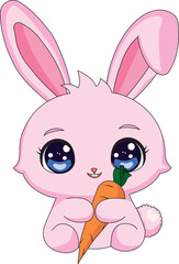 Chibi rabbit with carrot vector illustration