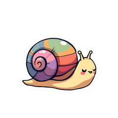Cute snail illustration with pastel rainbow shell and sleepy expression on black