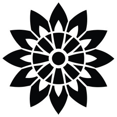 Naklejka premium Black Silhouette Mandala Design with Intricate Patterns on White Background