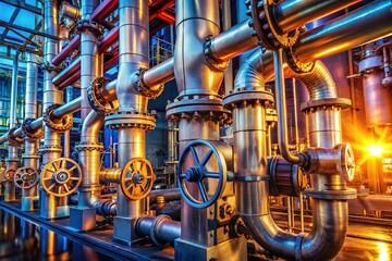 Close-up Industrial Oil Refinery Pipeline Valves - Rule of Thirds Composition