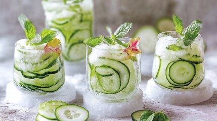 Refreshing cucumber mint cocktails on ice