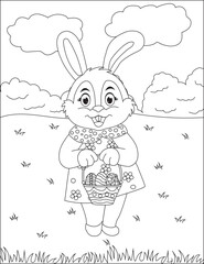 Easter coloring page rabbit girl vector