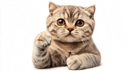 Obraz premium Cute Scottish Fold cat sitting and giving a thumbs-up gesture on background, Scottish Fold, cat, cute, adorable, pet