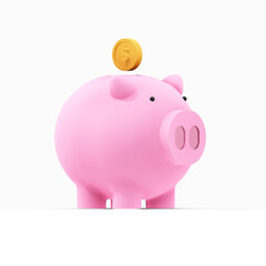 piggy bank & coin isolated on white, Paraller Perspective