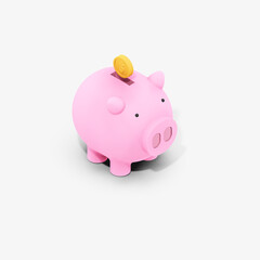 piggy bank & coin isolated on white, Isometric Perspective