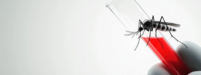 Mosquito Borne Diseases Research: A Close Up Study of Aedes Aegypti and Blood Sample in Test Tube