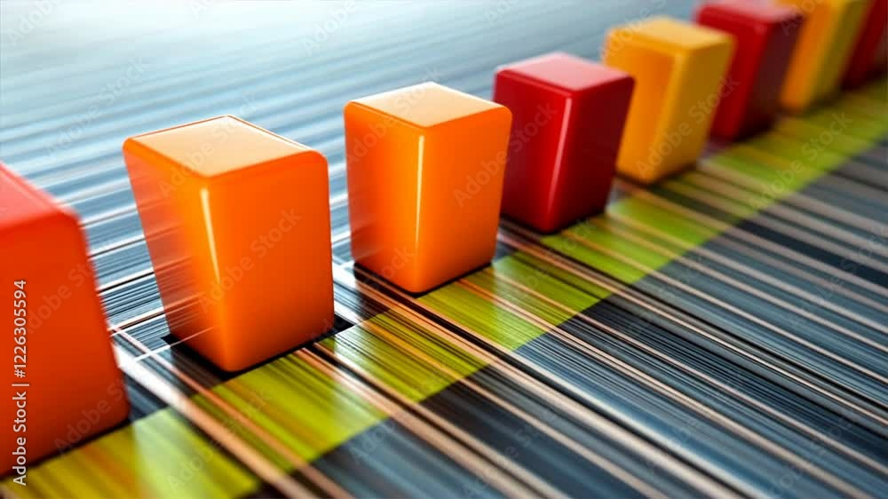 Aufkleber Colorful Blocks on Striped Background Dynamic Data Visualization and Analysis of Metrics, Progress, and Growth Through Vibrant Colors and Creative Interplay.