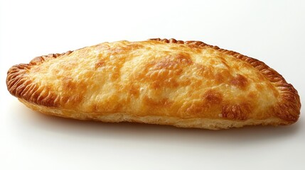 Golden-brown baked pastry, isolated on white.