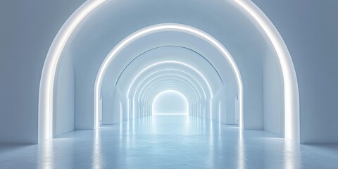 An abstract white background with empty space and arches. White room interior design of modern minimalistic architecture, a tunnel concept.
