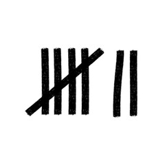 Tally mark. Prison counting lines, black slash scratches on the wall. Hand drawn crossed out tally marks, jail grunge outline numbers on white background, vector illustration.
