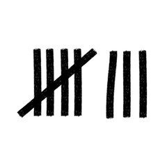 Tally mark. Prison counting lines, black slash scratches on the wall. Hand drawn crossed out tally marks, jail grunge outline numbers on white background, vector illustration.