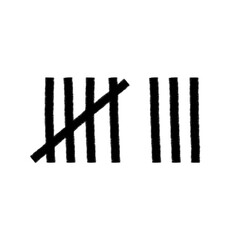 Tally mark. Prison counting lines, black slash scratches on the wall. Hand drawn crossed out tally marks, jail grunge outline numbers on white background, vector illustration.