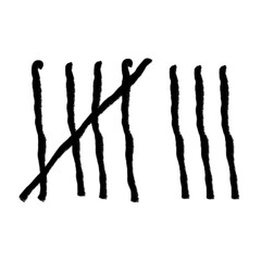 Tally mark. Prison counting lines, black slash scratches on the wall. Hand drawn crossed out tally marks, jail grunge outline numbers on white background, vector illustration.