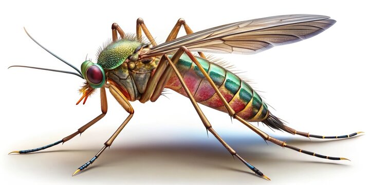 3D Render Mosquito, Isolated Insect, High-Resolution Bug Image, Detailed Anatomy, Scientific Illustration, Medical Entomology,  Z-depth,  3D Model,  Close-up Photography,  Realistic Mosquito