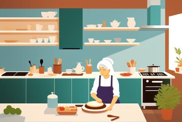 Woman cooking in the kitchen. Generatrive AI