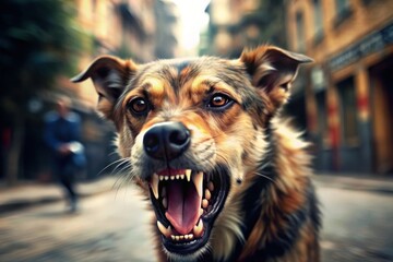 Aggressive dog in the stree. Genetarive AI