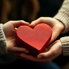 Fototapeta premium hands exchanging a heart-shaped gift