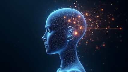 Fototapeta premium abstract human head digital connections lights