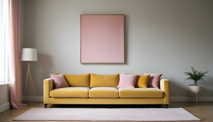 Beautiful retro living room with warm caramel autumn colors, offering interior design ideas and home decoration inspiration. Bright image.
