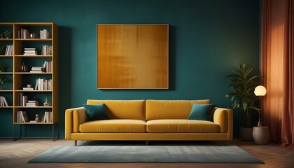 Scandinavian living room interior design zoom background,Doodle patterned wallpaper graphics
