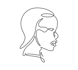 Simple hand drawing black and white trendy line woman portrait art. Abstract design composition. Monochrome print for poster, clothes, textile and other