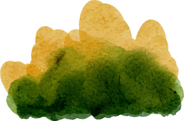 Watercolor Illustration of Green Bush. Grass. Flowery Bush.