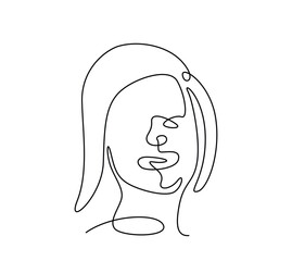 Simple hand drawing black and white trendy line woman portrait art. Abstract design composition. Monochrome print for poster, clothes, textile and other