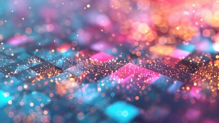 A captivating abstract design features glittering squares in vibrant hues creating an enchanting visual experience filled with light
