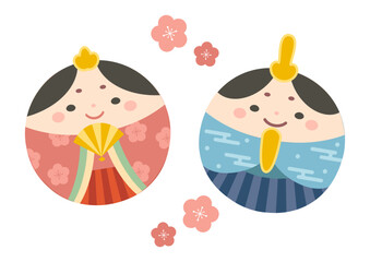 丸っこい雛人形のイラスト素材セット