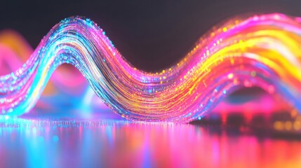 Bright streaks of vibrant colors weave together, illuminating the surface beneath them and creating an energetic, abstract visual experience