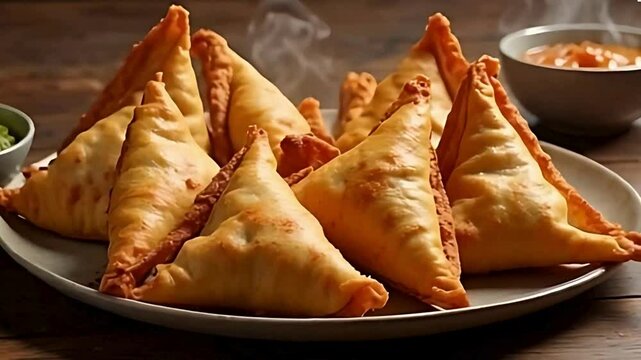 Crispy Ramadan Samosa 4K Video Footage &ndash; Traditional Iftar Snack