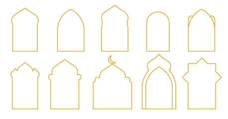 Islamic windows, set of mosque doors, arabic frame, ramadan and eid ornament