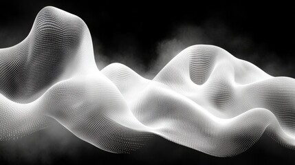 Abstract White Particle Waves on Black Background