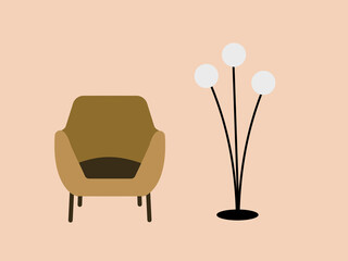 Fototapeta premium Stylish armchair and contemporary design floor lamp