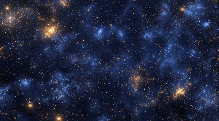 Obraz premium Cosmic nebula with blue and gold hues, showing stars and interstellar dust.