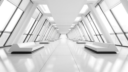 Obraz premium Modern White Hallway With Futuristic Seating