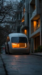 Fototapeta premium Futuristic Electric Car in Smart City Autonomous Vehicle Night Scene