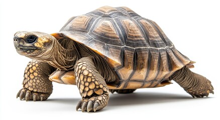 Naklejka premium Close-up of a Detailed and Majestic Terrapin Crawling on a White Background Showcasing Its Unique Shell Patterns and Textures
