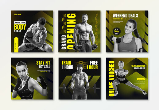 Set of Gym Fitness Social Media Post Square Layouts