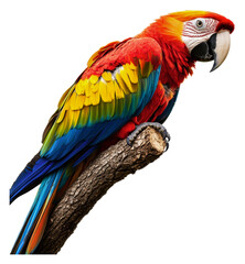 Colorful parrot resting on a branch in nature isolated on transparent background