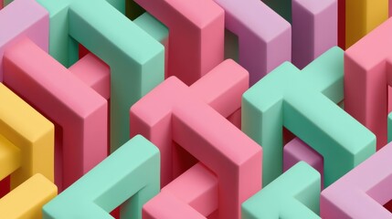 Fototapeta premium Colorful geometric blocks form a playful, engaging pattern with overlapping shapes in soft pastel shades