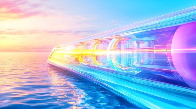 futuristic hyperloop ocean sunset - futurism