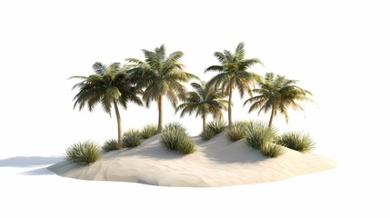 Isolated Tropical Island with Palm Trees and Green Vegetation