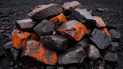 Volcanic rocks pile, dark beach, Iceland, textured background