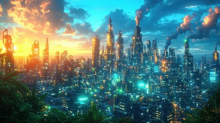 Fototapeta premium An eco-friendly industrial facility utilizing renewable energy and innovative technology to reduce carbon footprint and achieve net zero emissions