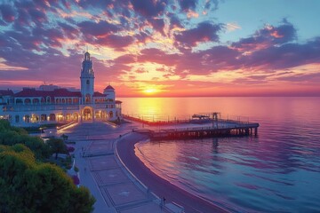 Fototapeta premium Aerial View of Sunset at Seaside Resort in Sopot Poland