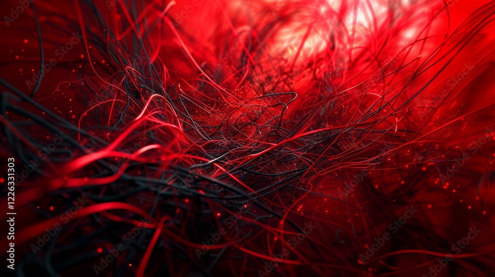 Poster bold intersecting red and black wire paths in abstract background